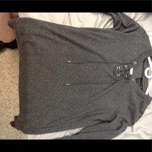 Long Grey Lace Up Top